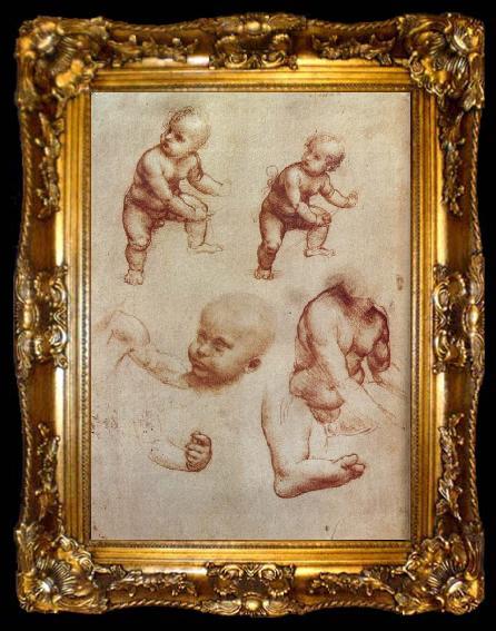 framed  LEONARDO da Vinci Drawing of an Infant, ta009-2